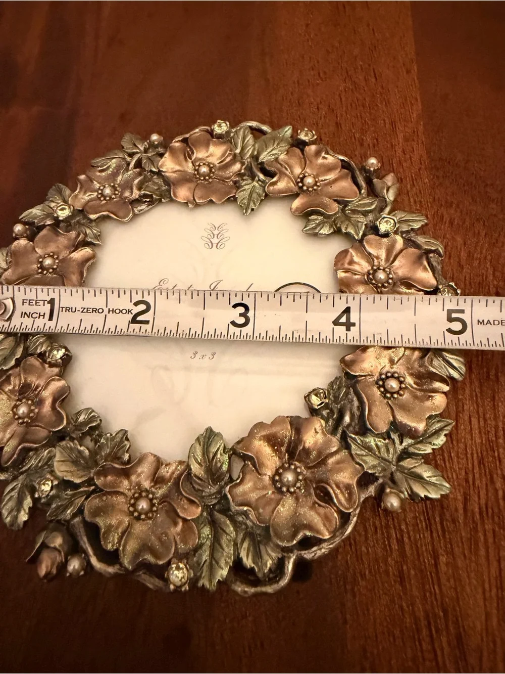 Fetco Home Decor Metal Round Picture Frame Jeweled Floral Design Fits 3x3 Photo